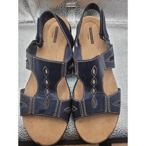 Clarks Women Navy Sandals Adjustable Velcro Strap Sz 9.5